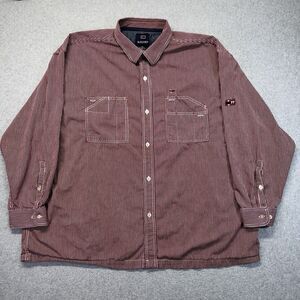 VTG Bugle Boy 77 Button Up Shirt Men 3XL Red White Pockets Striped Logo Y2K